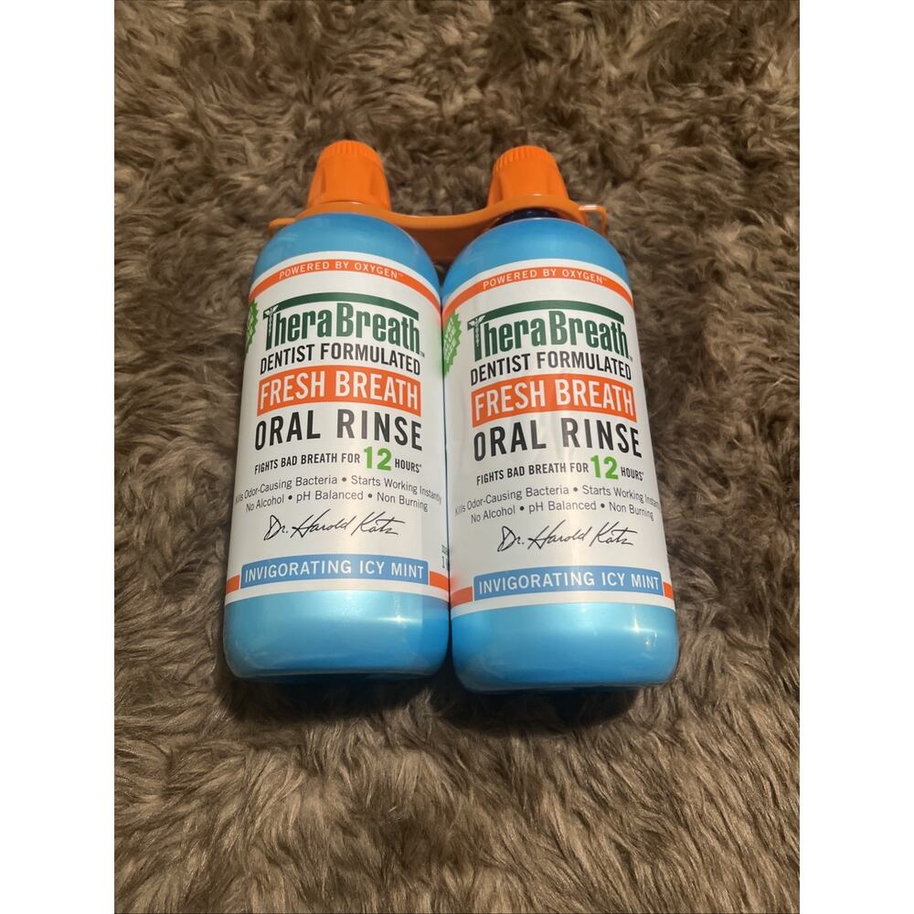 TheraBreath Fresh Breath Oral RInse 1L - Icy Mint - 2 bottles/Lot of 2 33.8oz